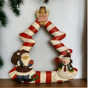 PHOTO FRAME -- Red and White Three Dimensional Christmas w/Santa, Frosty, Angel